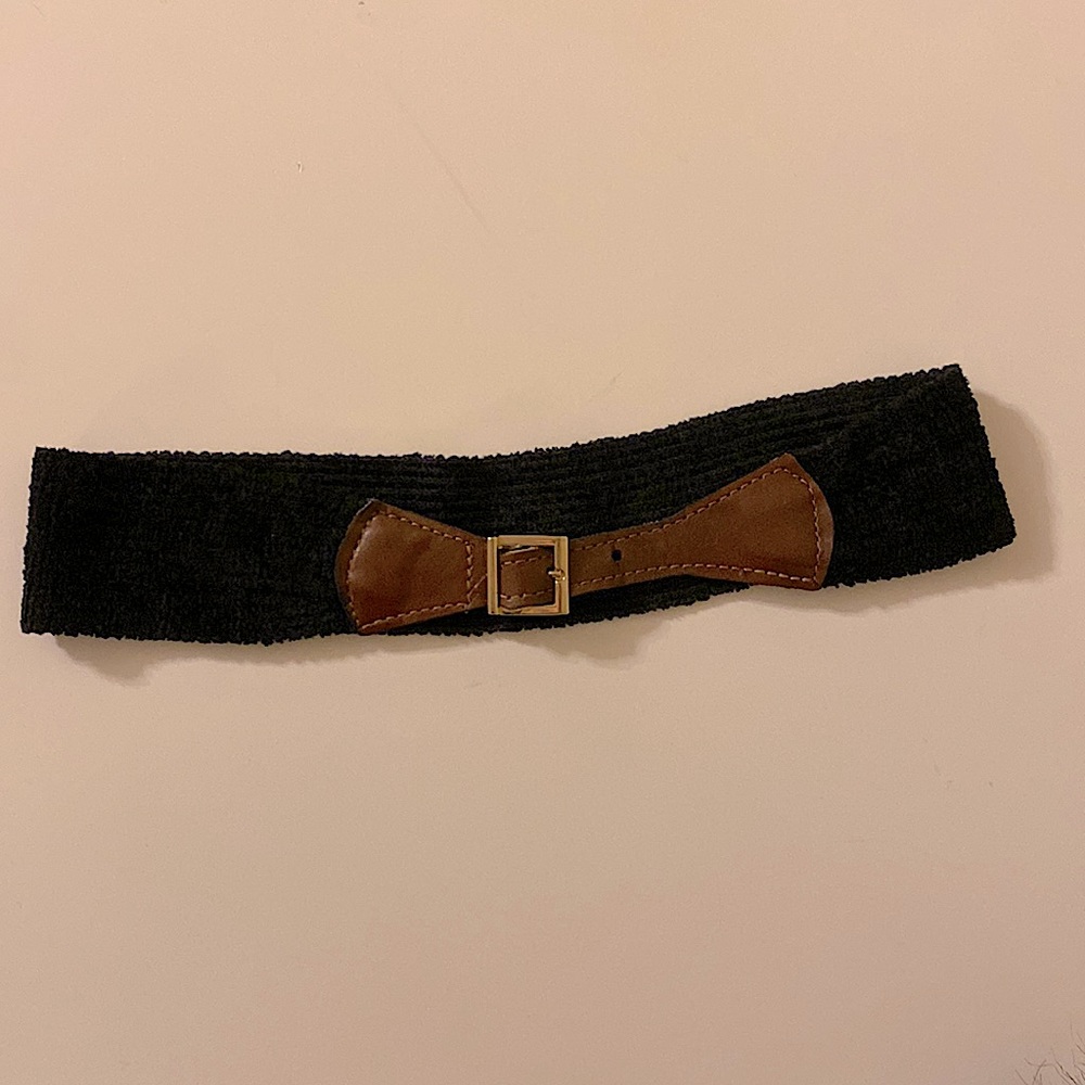80s chenille & leather waist belt